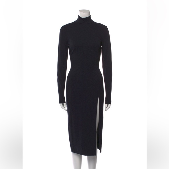 Amina Muaddi Dresses & Skirts - Stunning Amina Muaddi x Wilford Sexy Long Sleeve Black Midi Dress with Side Slit